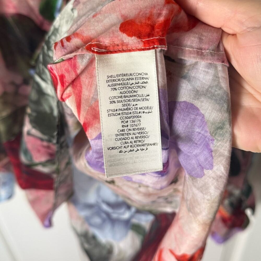 Alice + Olivia Norah Peasant Cotton & Silk Blouse in Storm Floral M - Picture 9 of 10